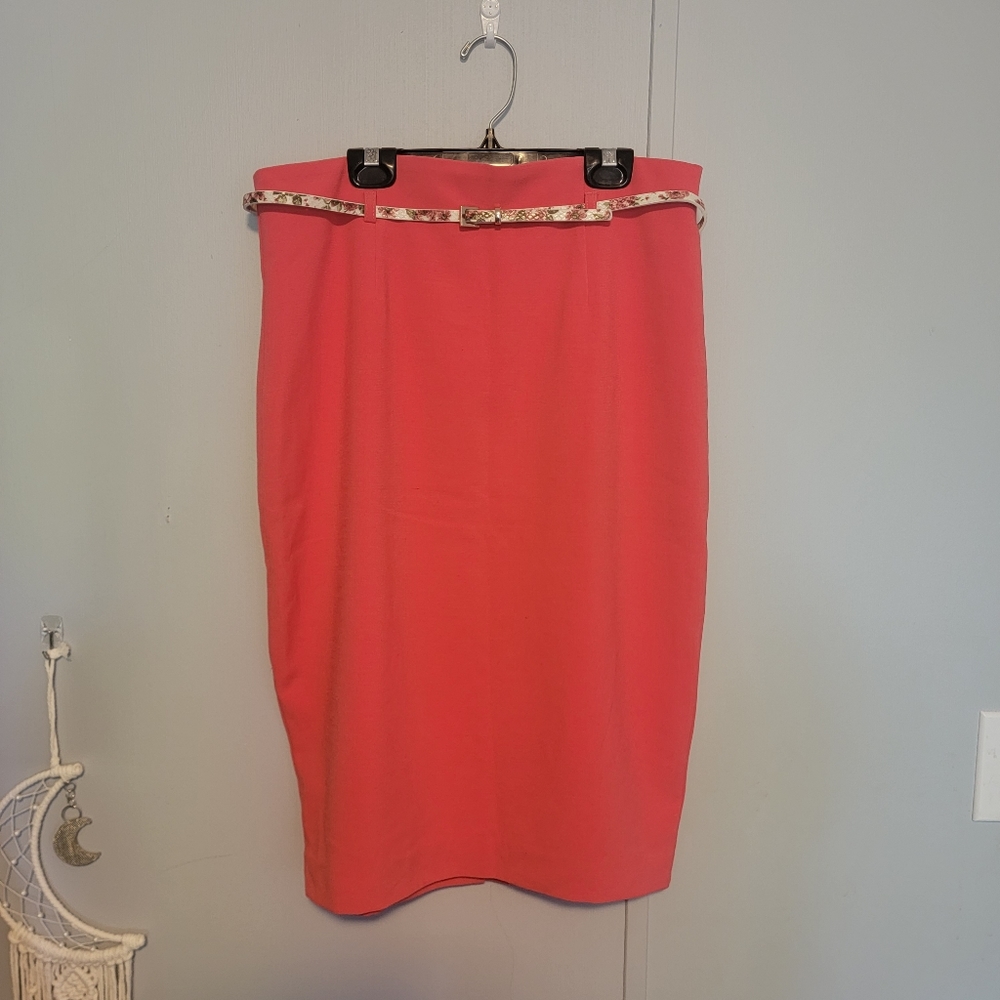 Ricki's Hot Pink Midi Pencil Skirt with Floral Belt
